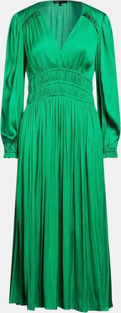 Maje Green Satin Ruffled Midi Dress