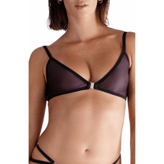 Lechery Lustrous Sheer Front Closure Triangle Bra in Black at Nordstrom, Size X-Large