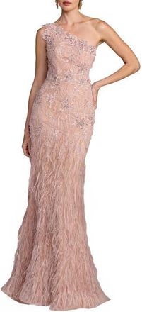 Mac Duggal Embellished Lace One Shoulder Feather Gown in Vintage Lilac at Nordstrom, Size 10