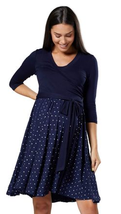 Happy Mama Womens Maternity Waist Tie Nursing Dress 525 (Navy and Navy with Stars, UK 16/18, 2XL)