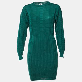 M Missoni Green Rib Knit Fitted Mini Dress