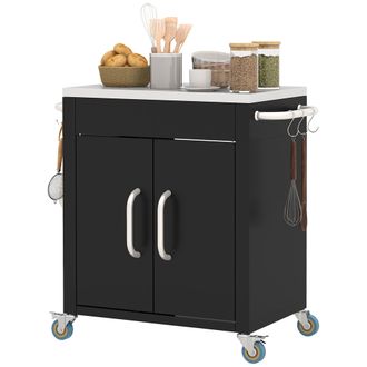 HOMCOM Homcom Carrello Multiuso Con Armadietto E 6 Ganci In Acciaio Inox Nero