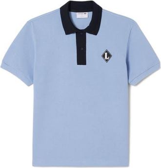 Lacoste Contrast Collar Cotton Piqu&eacute; Polo in Aphylla Blue at Nordstrom, Size 3