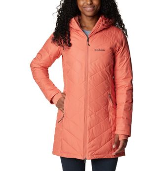 Columbia Womens Discontinued Heavenly Long Hooded Jacket, Faded Peach, S