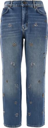 Max Mara Pantaloni crop in cotone con decorazione - Blu