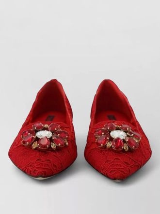 Dolce & Gabbana leather lace crystal embellished ballerina flats