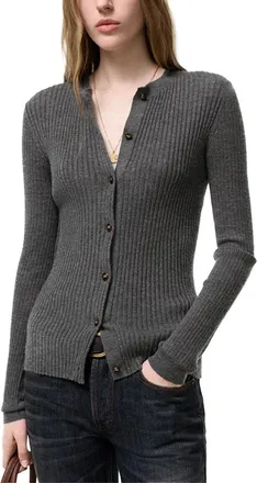 Burberry Ribbed Cashmere Cardigan - Gray