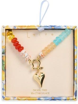 Leith Beaded Toggle Heart Pendant Necklace in Rainbow Multi- Gold at Nordstrom Rack