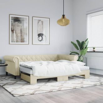 vidaXL Sof&aacute; Con Cama Nido Cuero Sint&eacute;tico Crema 90x200 Cm Vidaxl