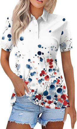 Generic Polo Shirts for Women UK Short Sleeve Golf Tennis Tops Clothes Floral Printed Tee Blouses Rugby Bowling Shirt Striped Shirt Tunic Tops Button Up Offic