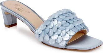 Badgley Mischka Pacific Block Heel Sandal in Mist Blue Satin at Nordstrom, Size 9.5