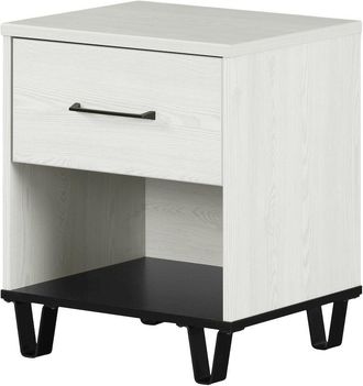 South Shore Furniture Arlen 1-Drawer Nightstand, White Pine and Black Matte