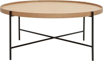 Miliboo Mesa De Centro Redonda De Madera Clara Y Metal Negro 90 Cm Bassy