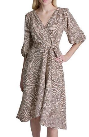 DKNY Balloon Sleeve Gauze Faux Wrap Dress in Alabaster at Nordstrom Rack, Size 12