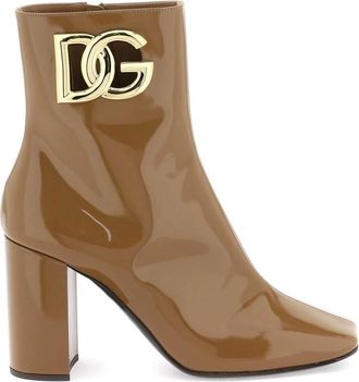 Dolce & Gabbana Gouden DG Logo Enkellaarzen - Dames - Laarzen met Hak - Bruin - 36 EU - Schoenen