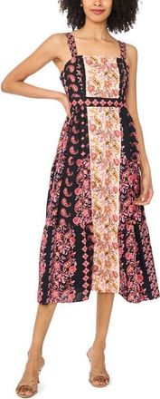 CeCe by Cynthia Steffe Mixed Scarf Print Midi Dress in Rich Black at Nordstrom, Size Xx-Small