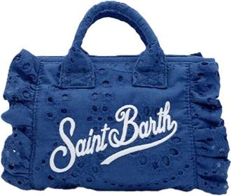 MC2 Saint Barth Rectangular Handbag with Eyelet Embroidery and Ruffled Edges