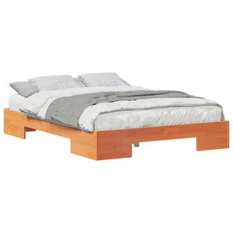 Berkfield Home Durable Floor Bed Frame with Storage Brown 135 x 190 cm Solid pin