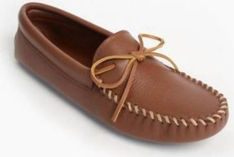 Minnetonka Mens Double Deerskin Softsole Moccasins In Chocolate