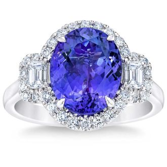 Pompeii3 5Ct Oval Simulated Tanzanite Moissanite & Lab Grown Diamond Ring 10k White Gold