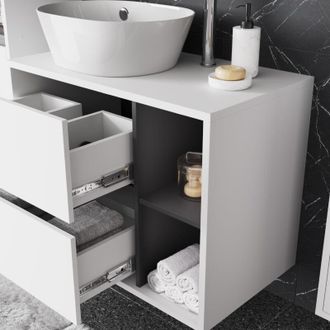 Vicco Mobiletto per lavabo Viola, Bianco/Grigio, 80 x 60 cm con 2 cassetti, Vicco