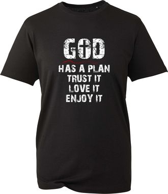 Generic God Has A Plan Trust It Love It Enjoy It T-Shirt, Life Inspirational Quote Christian Cross Unisex Kids Adults Top (Black, M)