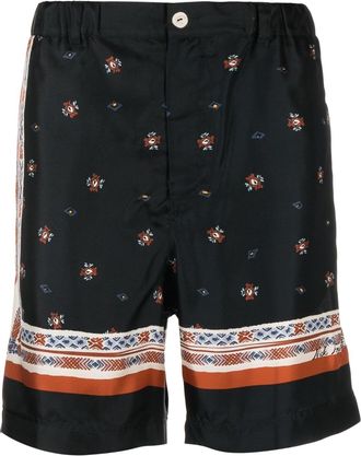 Nick Fouquet graphic-print silk-cotton bermuda shorts - men - Silk/Cotton - 48 - Black