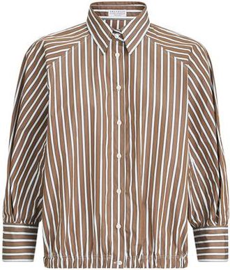Brunello Cucinelli Shadow stripe poplin shirt in Brown at Nordstrom, Size Xx-Small Eu