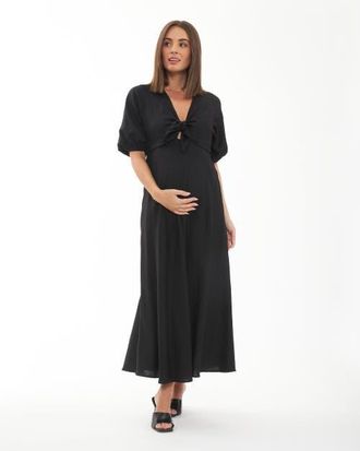 Ripe Camille Tie Front Linen Dress in Black at Nordstrom, Size X-Small