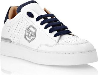 Philipp Plein Mix Leather Lo-Top Sneakers Unisex in White/darkblue at Nordstrom, Size 36