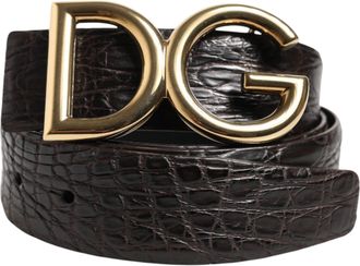 Dolce & Gabbana Black Exotic Leather DG Logo Buckle Mens Belt