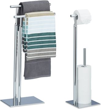 Relaxdays Relaxdays - Set De Portarrollos Ba&ntilde;o Y Toallero De Pie Pagnoni, 2 Unidades, Acero-pl&aacute;stico, Plateado