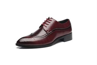 Generic Dress Shoes for Men Lace Up Brogue Embossed Derby Shoes PU Leather Block Heel Anti-Slip Slip Resistant Low Top Rubber Sole Party(Red,10.5 UK)