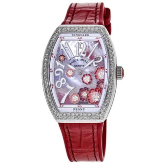 Franck Muller Vanguard Limited Edition Lady Peony Color Dreams 32mm Mother of Pearl Dial Leather Strap Womens Watch V 32 QZ MOP RG D 1R AC RG