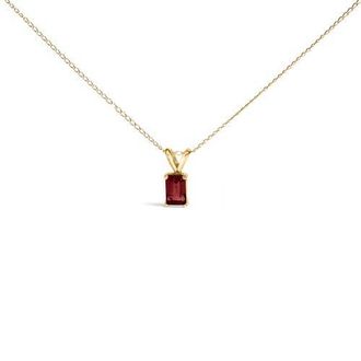 House of Brilliance 14K Gold 6x4MM Emerald Cut Gemstone Solitaire Pendant Necklace in Red Garnet | Yellow at Nordstrom