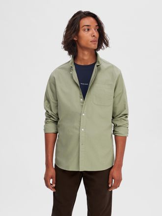 Selected Langarmhemd SELECTED SLHREGRICK-OX SHIRT LS NOOS, Herren, Gr. XXL, N-Gr, vetiver, Web, Obermaterial: 100% Baumwolle, gestreift, regular fit normal, oh