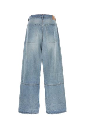 Balenciaga Mens Denim Wide-Leg Jeans Dirty Light Blue T Cotton Pantaloni