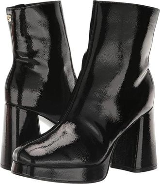 Guess Danca Boots Womens Black Patent Leather Block Heel Bootie LION465