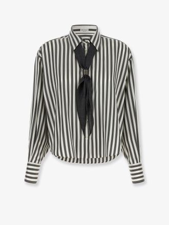 Brunello Cucinelli Camicia in seta a righe con foulard - BRUNELLO CUCINELLI - gender_Woman
