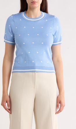 Adrianna Papell Short Sleeve Jacquard Sweater in Classic Blue/Ivory Dot at Nordstrom Rack, Size X-Small