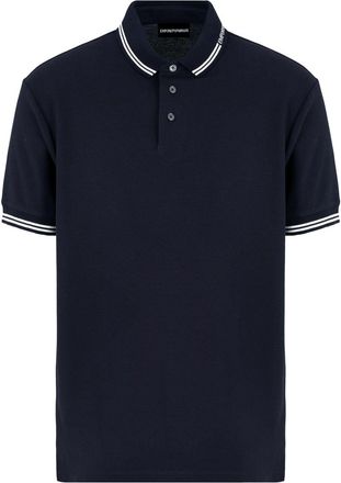 Emporio Armani logo-collar polo shirt - men - Cotton - S - Blue