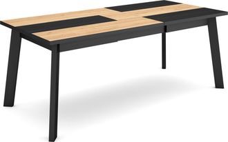Skraut Home Skraut Home - Mesa Comedor, Mesa Fija Cocina Y Sal&oacute;n, 200, Para 10 Comensales, Patas De Madera, Estilo Moderno, Roble Y Negro