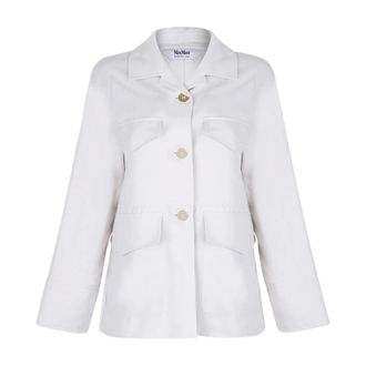 Max Mara Jassen, Dames, Beige, XS, Katoen, Ecru Ginny Jas met Zakken