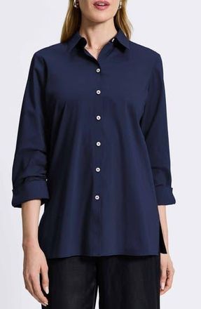 Foxcroft Evelyn Three-Quarter Sleeve Button-Up Shirt in Navy at Nordstrom Rack, Size X-Small