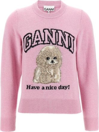 Ganni Light Pink Poodle Wool Crewneck Sweater