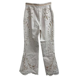 Zimmermann Embroidered Flared Trousers in White Linen