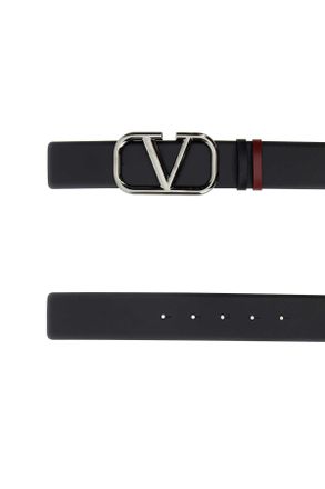 Valentino Garavani Mens Vlogo Signature Buckle Belt Black Calf Finisci Ruthenium