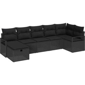 vidaXL Sofa Set with Cushion with Storage 7 pcs Black Poly Rattan vidaXL