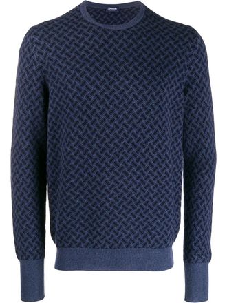 Drumohr Dark Blue Herringbone Knit Sweater