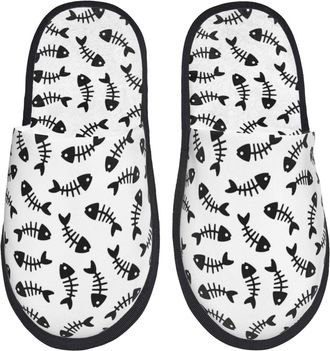 Generic Fleece Slippers Fish Bone Cool Non-Slip Fuzzy Slippers Breathable Cotton Slipper For Winter Indoor Men L